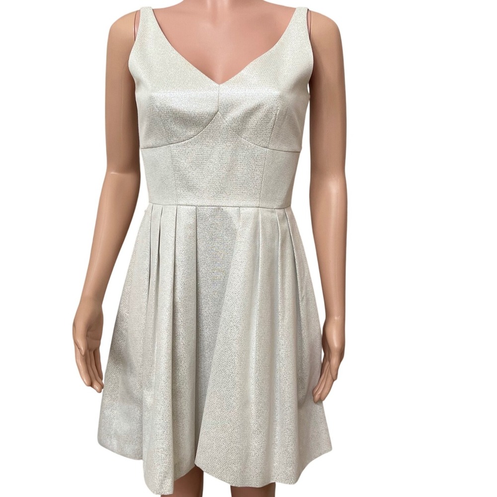 Cece v-neck fit flare dress 2 sparkly white a-line, sleeveless,‎ Hoco, wedding